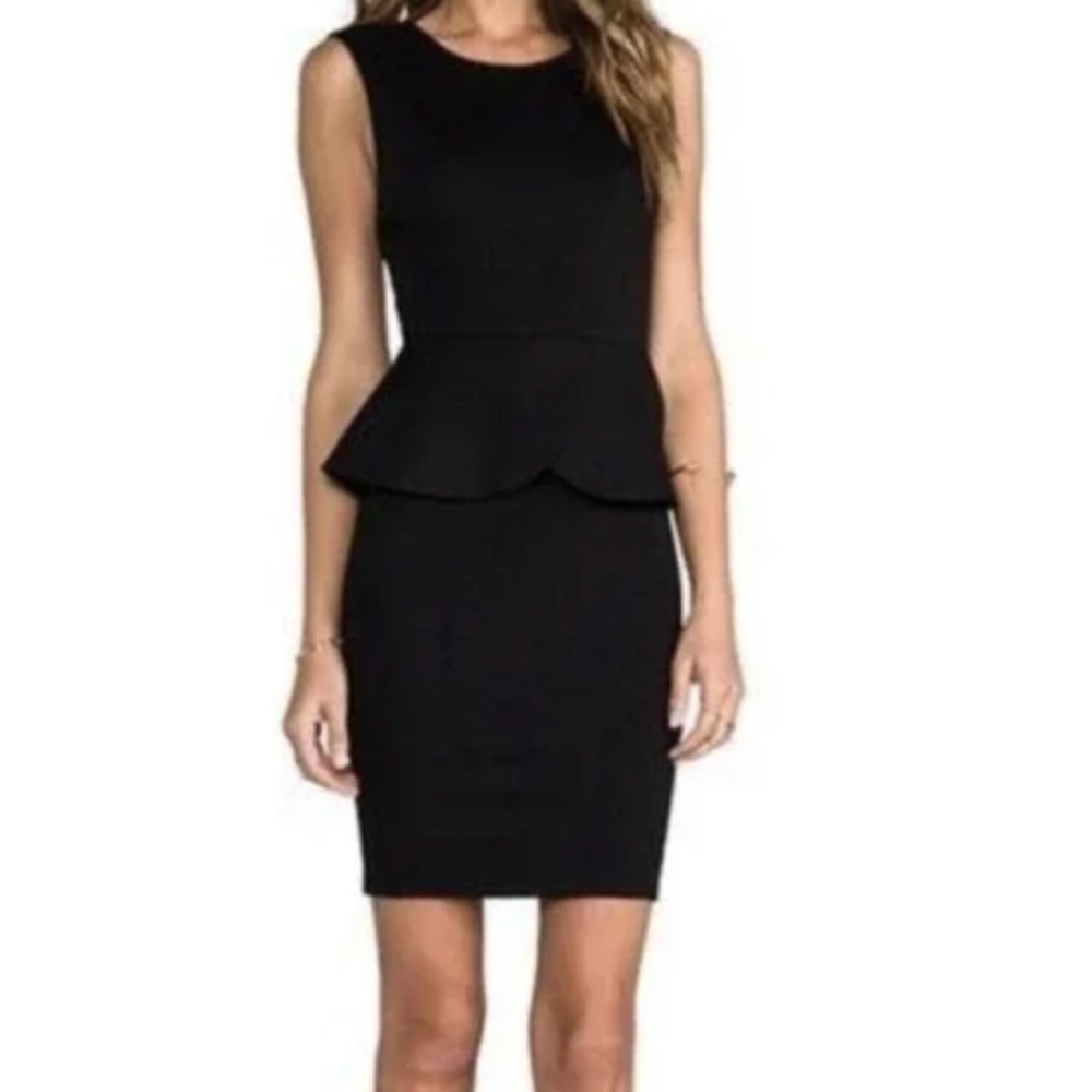 NEW Alice + Olivia Employed Sheath Dress Womens 6 Black Peplum Back Zip Stretch